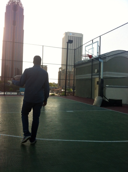 Ceddy getting ready to play rooftop basketball. 04.13.13.